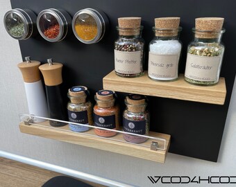 Magnetic spice rack made of oak wood | for magnetic boards & spice racks | Oak shelf ideal for storing spices