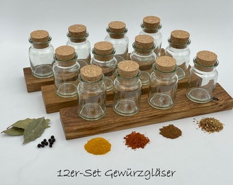 Juego de 12 tarros de especias, con tapón de corcho, vidrio transparente de 150 ml, incluye etiquetas, tarro de especias para almacenar especias