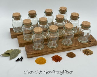 Spice jars with pressed corks, set of 12, 150 ml