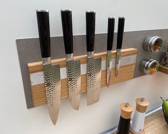 Soporte para cuchillos de roble con fuerte sujeción magnética | Tira magnética con imanes continuos | Bloque magnético para cuchillos o bloque de pared para cuchillos