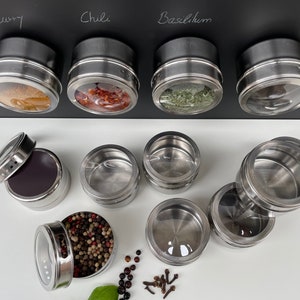 Stainless steel spice jars, magnetic, set of 12 image 2