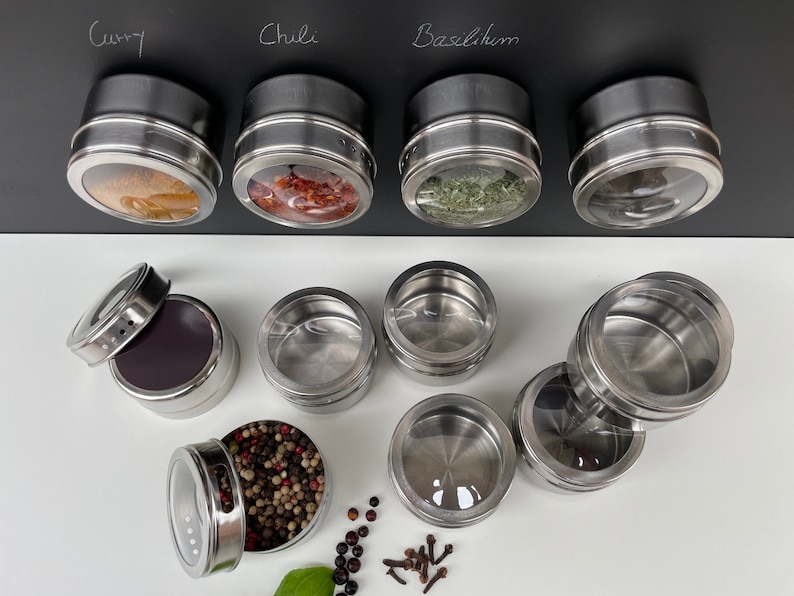 Stainless steel spice jars, magnetic, set of 12 image 2