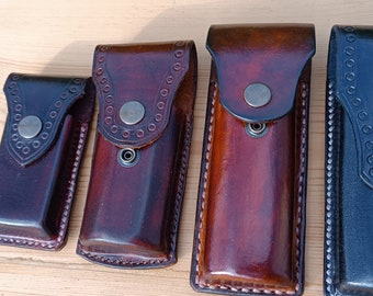 Knife Sheaths, Cigarette Cases, Zippo Collectors Cases, Custom-made cases and sheaths,  Veg Tan Leather, Handcrafted, Folding Pocket Knives