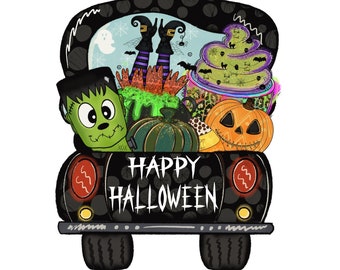 Halloween Truck, Happy Halloween, wood sign, DECOE-W-016