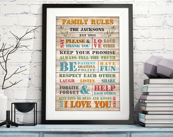 Family Rules - personalized DIGITAL IMAGE DOWNLOAD, great gift for housewarming, birthday, or holidays
