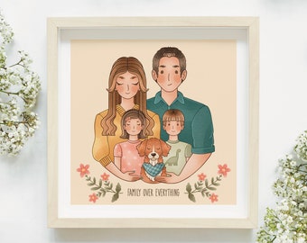 Custom Family Portrait, Couple Illustration, digital portrait, birthday gift, girlfriend gift, pet illustration, dog mom gift, dog portrait