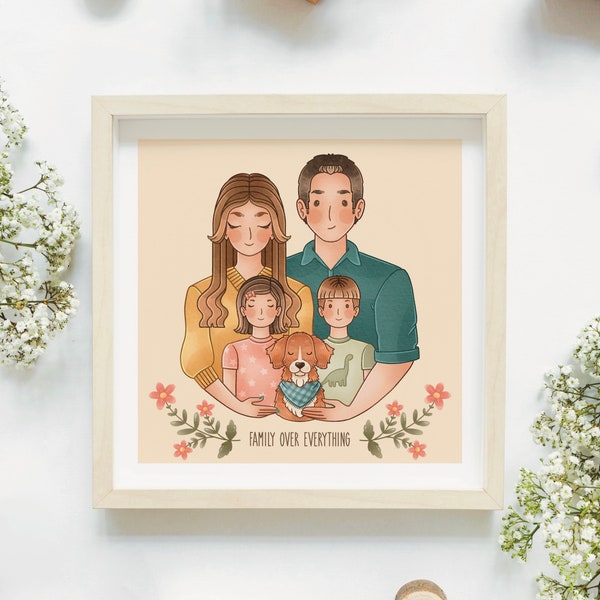 Custom Family Portrait, Couple Illustration, digital portrait, birthday gift, girlfriend gift, pet illustration, dog mom gift, dog portrait