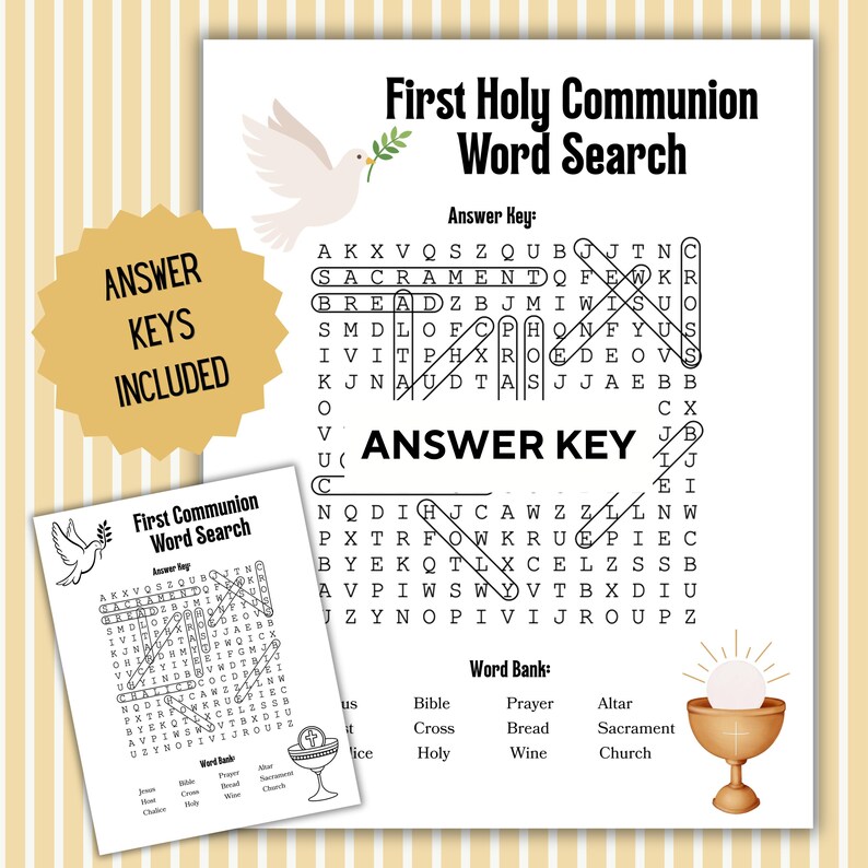 First Holy Communion Word Search for Kids, Sacrament Printables - Etsy