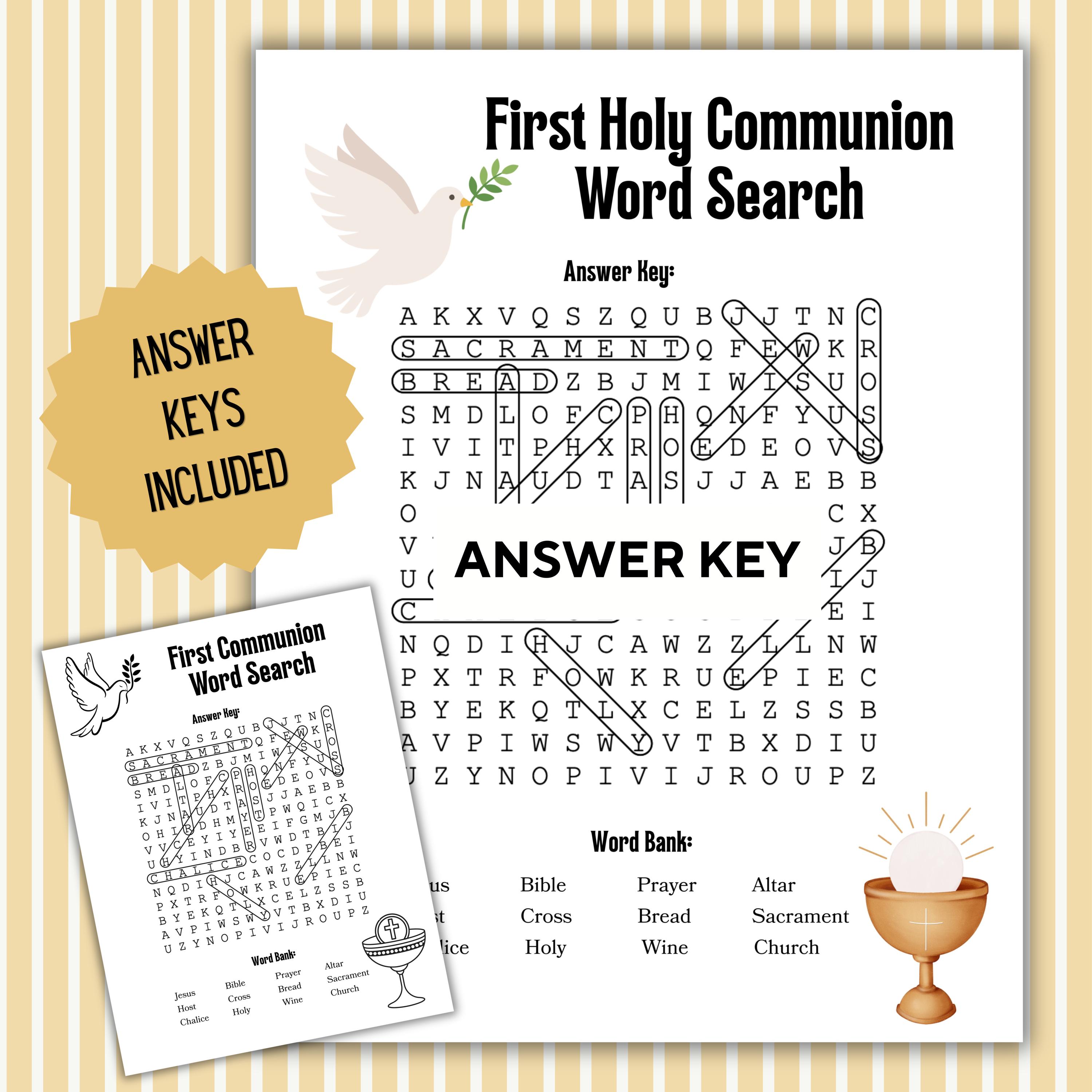 First Holy Communion Word Search for Kids, Sacrament Printables - Etsy