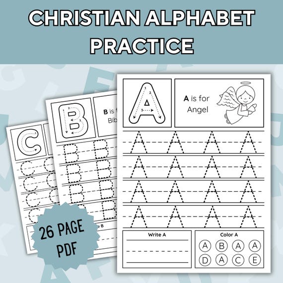Christian Alphabet Tracing: Religious ABC Practice Worksheets (Digital Download)