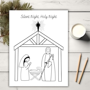 Nativity Scene Coloring Page: Holy Family Christmas (Digital Download)