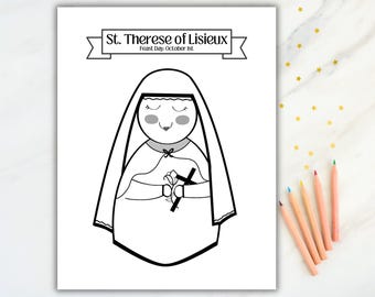 St. Therese of Lisieux Coloring Page Saint Therese Feast Day Saints for Kids Catholic Coloring Pages Saint St. Theresa of Lisieux Print