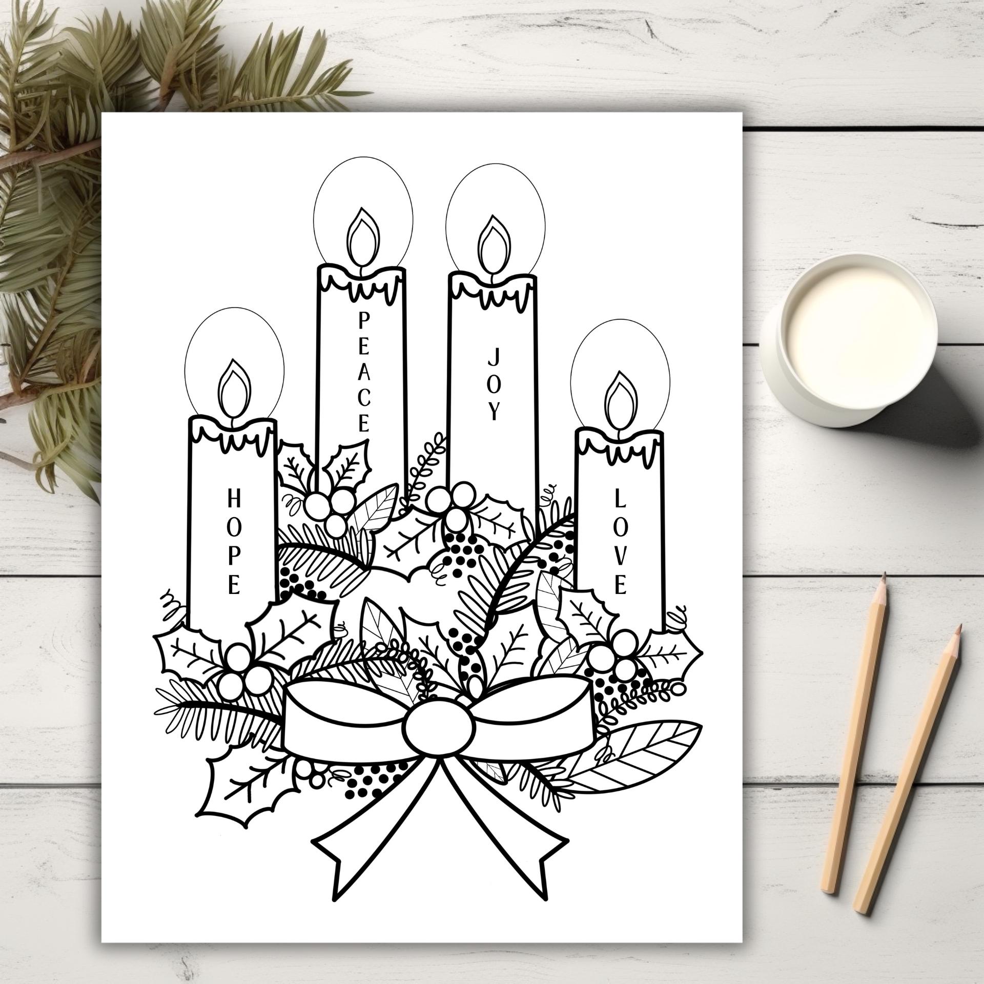 Advent Wreath Coloring Page: Religious Christmas Activity (digital