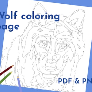 Wolf coloring page, digital download, hand-drawn, printable PDF and digital transparent PNG