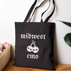 Bolso tote con calavera y cerezas estilo emo del medio oeste / Regalo para emo mayor, bolso para chica emo, No es una fase, punk, bolso tote para emo mayor