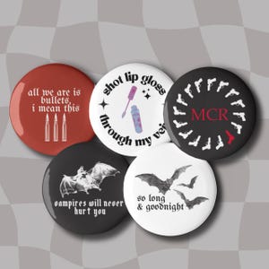 MCR Pin Buttons Set | Emo pins - Version One | My Chemical Romance inspired, Elder Emo Pin Set, MCR Revenge Gift, The Black Parade Tour