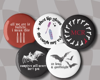 MCR Pin Buttons Set | Emo pins - Version One | My Chemical Romance inspired, Elder Emo Pin Set, MCR Revenge Gift, The Black Parade Tour