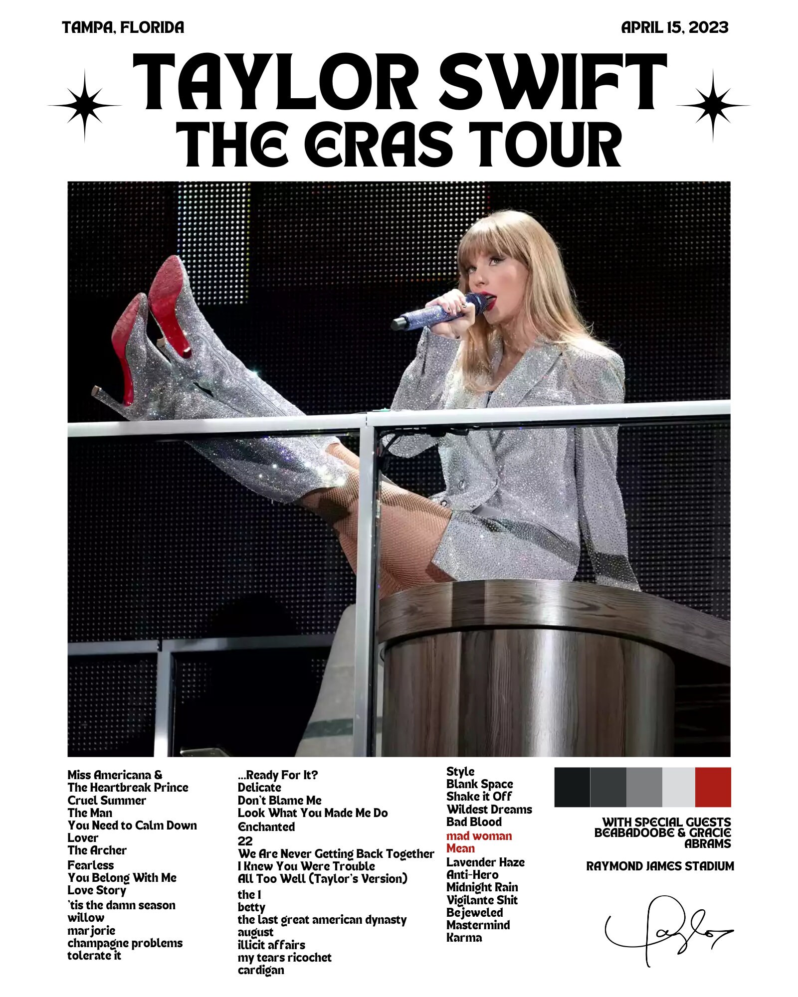 Taylor Swift Tampa the Eras Tour Poster Set Setlist Poster Etsy Israel
