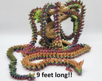 Giant 9 Foot Long Rainbow Crystal Dragon 3D Printed Articulated Sensory Fidget Toy