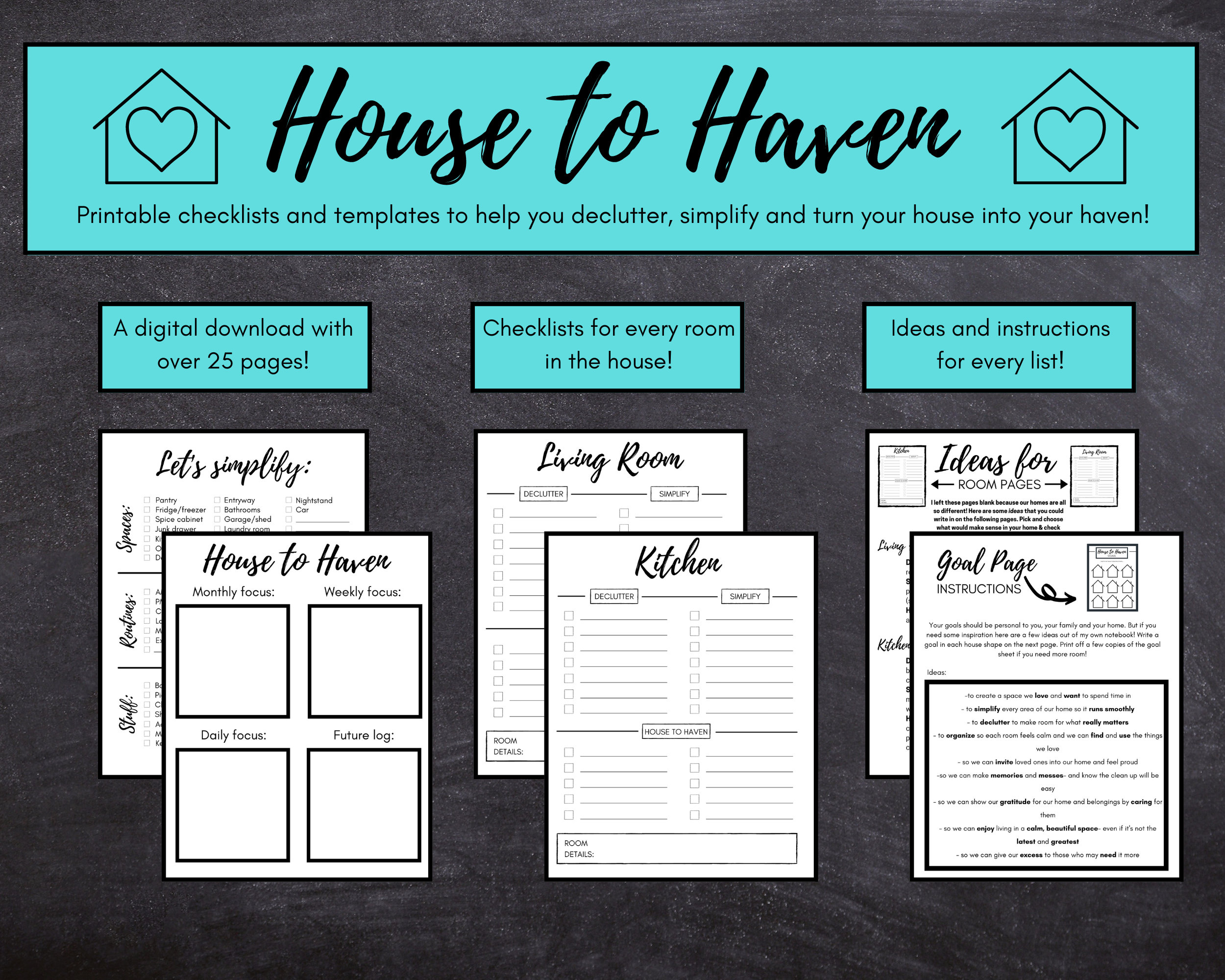 House to Haven Home Notebook Printable Downloads, image size:2500x2000