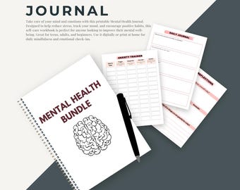 Mental Health Journal | Self-Care Workbook | Daily Mood Tracker | Printable Anxiety Journal