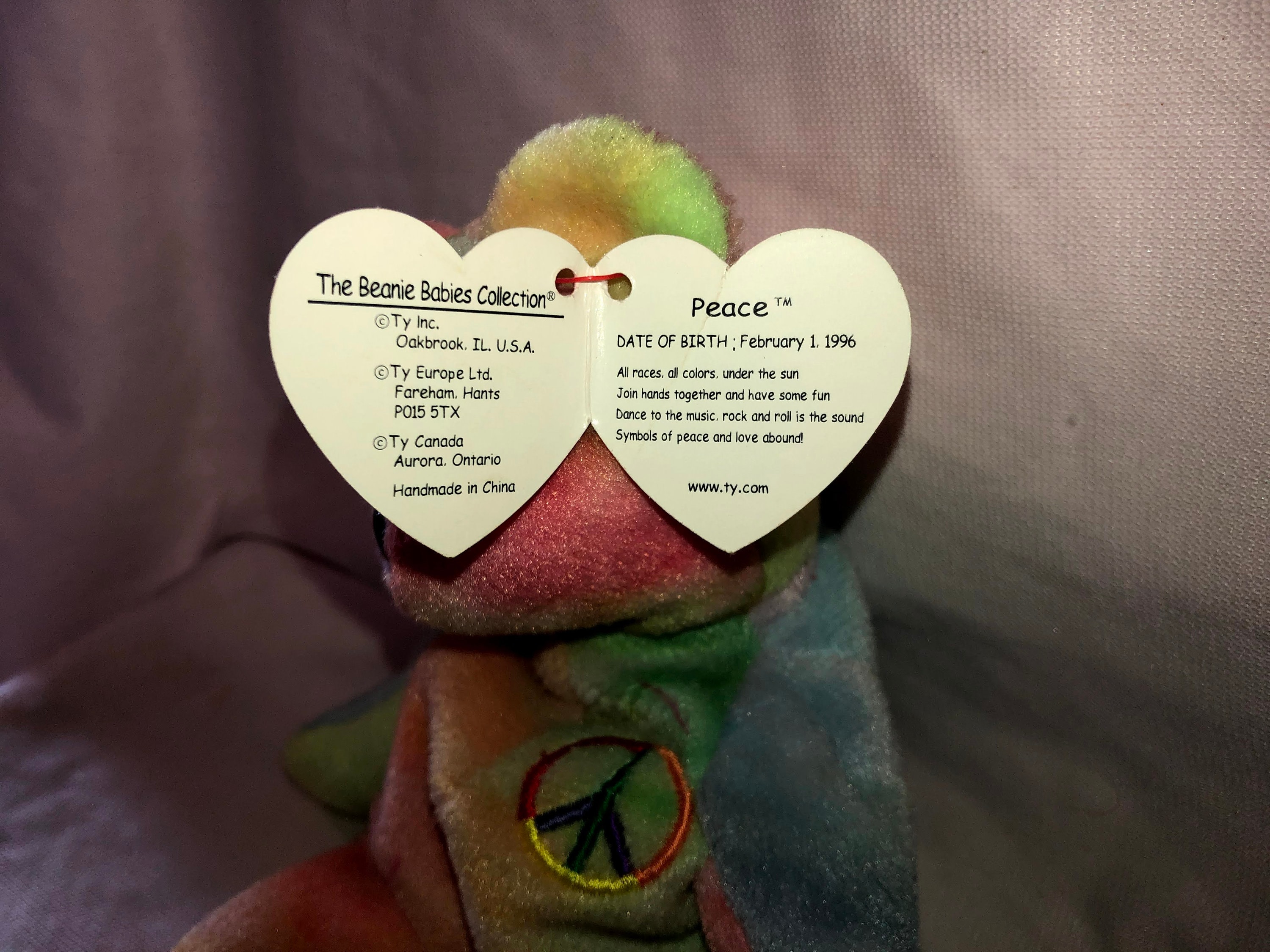 Peace The Bear TY Beanie BAby with Tag Errors | Etsy