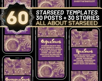 Starseed Instagram Templates: Spiritual Coaching Canva Designs (30 Posts/30 Stories)