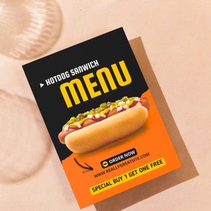 Menú de camión de comida 3 en 1, Barra de perritos calientes, Plantillas de menú de sándwiches, Menú personalizable, Menú minimalista, Menú de restaurante, Tráiler de comida, Camión de comida