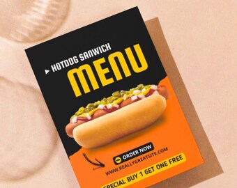 Food Truck Menu Template: Hotdog & Sandwich Bar (Canva Editable, Digital Download)