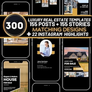 Gold Real Estate Templates, Luxury Real Estate Bundle, Real Estate Instagram Templates, Real Estate Social Media, Real Estate Brand Kit
