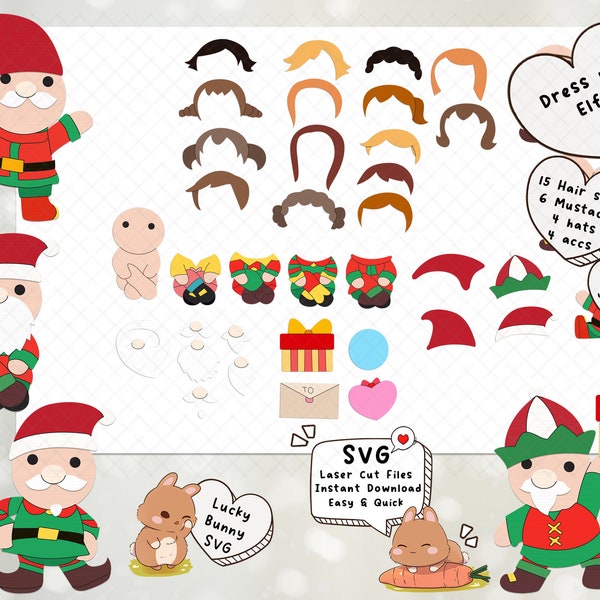 Elf Present dress up SVG files for Glowforge or laser cut cnc, PNG for cricut, elves png, Christmas DIY dress up svg, elf xmas fun diy kit