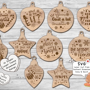 Pacchetto SVG di divertenti ornamenti natalizi: portachiavi tagliati al laser (file digitali)