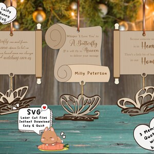 3 Design 2 Backers 3D Butterfly Christmas xmas Ornament SVG for Glowforge Laser Cut CNC Decor Digital Files, keptsake Grief Memorial Quote