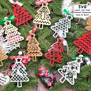 10 Design Pattern Christmas Tree Ornament Bundle SVG Christmas SVG for Glowforge Laser Cut CNC or Cricut, Decor Digital Files, Easy Simple
