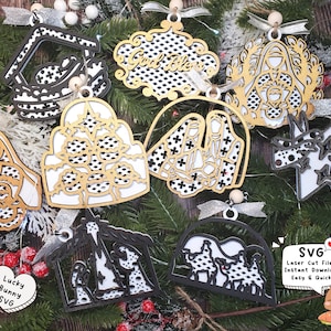 9 Design Nativity scene Bundle SVG Christmas rattan SVG for Glowforge Laser Cut CNC Decor Digital Files Cricut Christian Jesus ornament Box