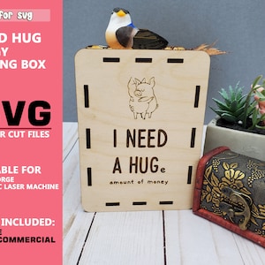 Spaarpot doos SVG bestanden voor glowforge svg, cricut template, opslag svg bestanden, cnc laser voor hout gesneden bestand svg, geld pig box svg