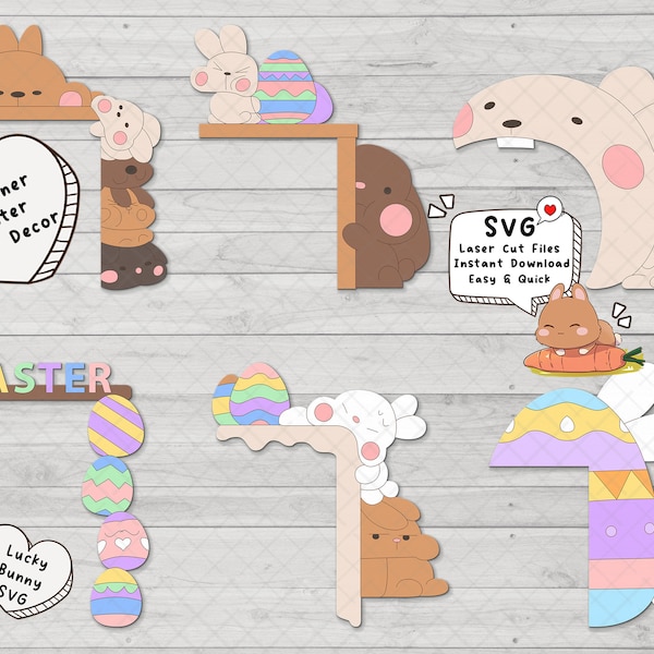 Easter Decor with Our Cute Bunny Corner Door Decor SVG Bundle | Perfect for Glowforge, Laser Cut, Cricut | Easter Wreath and Wall Sign SVG