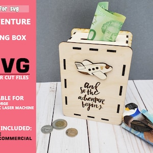 Salvadanaio avventura scatola di risparmio File SVG per glowforge svg, cricut, archiviazione file svg, cnc file tagliato al laser per legno, salvadanaio tagliato al laser svg