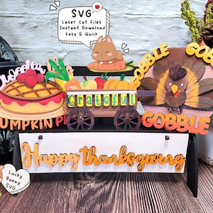 Happy Thanksgiving SVG Glowforge Laser CnC Cut Decor Digital Files, Interchangeable tiered tray, Decor Sign Laser cut files, Quote, Seasonal