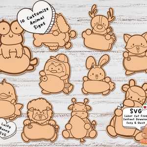 Customize cute animals pocket hug svg for glowforge laser cut cnc files, quick and easy svg, animals sign svg, personalize svg, kawaii svg