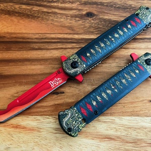 9" Luxo Vermelho Mini Dobrável Japonês Katana Mola Assistida Lâmina Aberta EDC Dobrável Legal Canivete