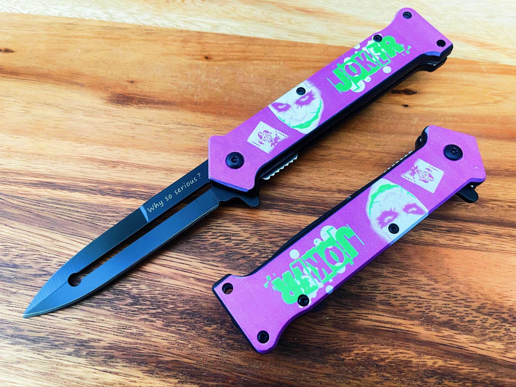8” Pink Joker Spring Open Assisted Folding Soiletto Pocket Knife