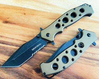 8.25" Luxury Textured Desert Tactical Folding Spring Assisted Hunting Outdoor Pocket Knife
