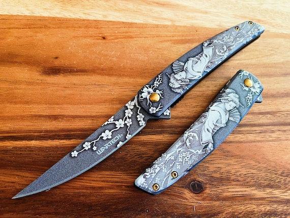 7" Luxury Stone Wash Japanese Style Spring Assisted Open Blade Folding Pocket Knife