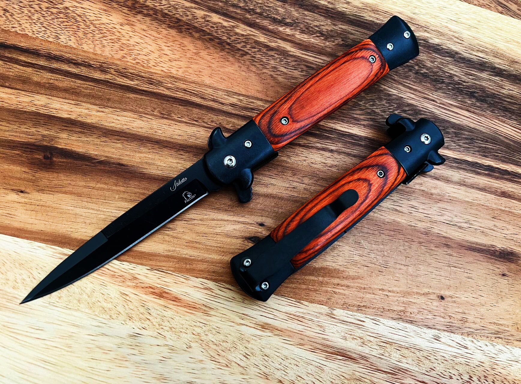 9インチ ブラック＆ウッドレッド イタリアン ミラノ スティレット