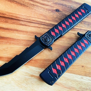 9" Black Anime Sword Spring Assisted Open Blade EDC Folding Cool Pocket Knife