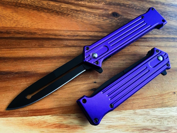 8” Purple Joker Spring Open Assisted Folding Soiletto Pocket Knife