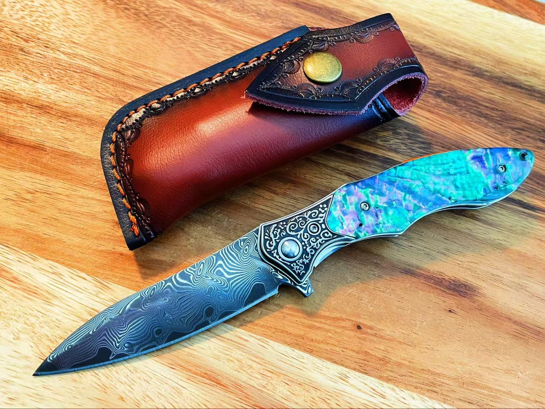 Outdoor Messer Zingbee Damast Taschenmesser Hochwertig, VG10 Damaststahl  Klinge, EDC Böker Taschenmesser Damast, image size:1080x810