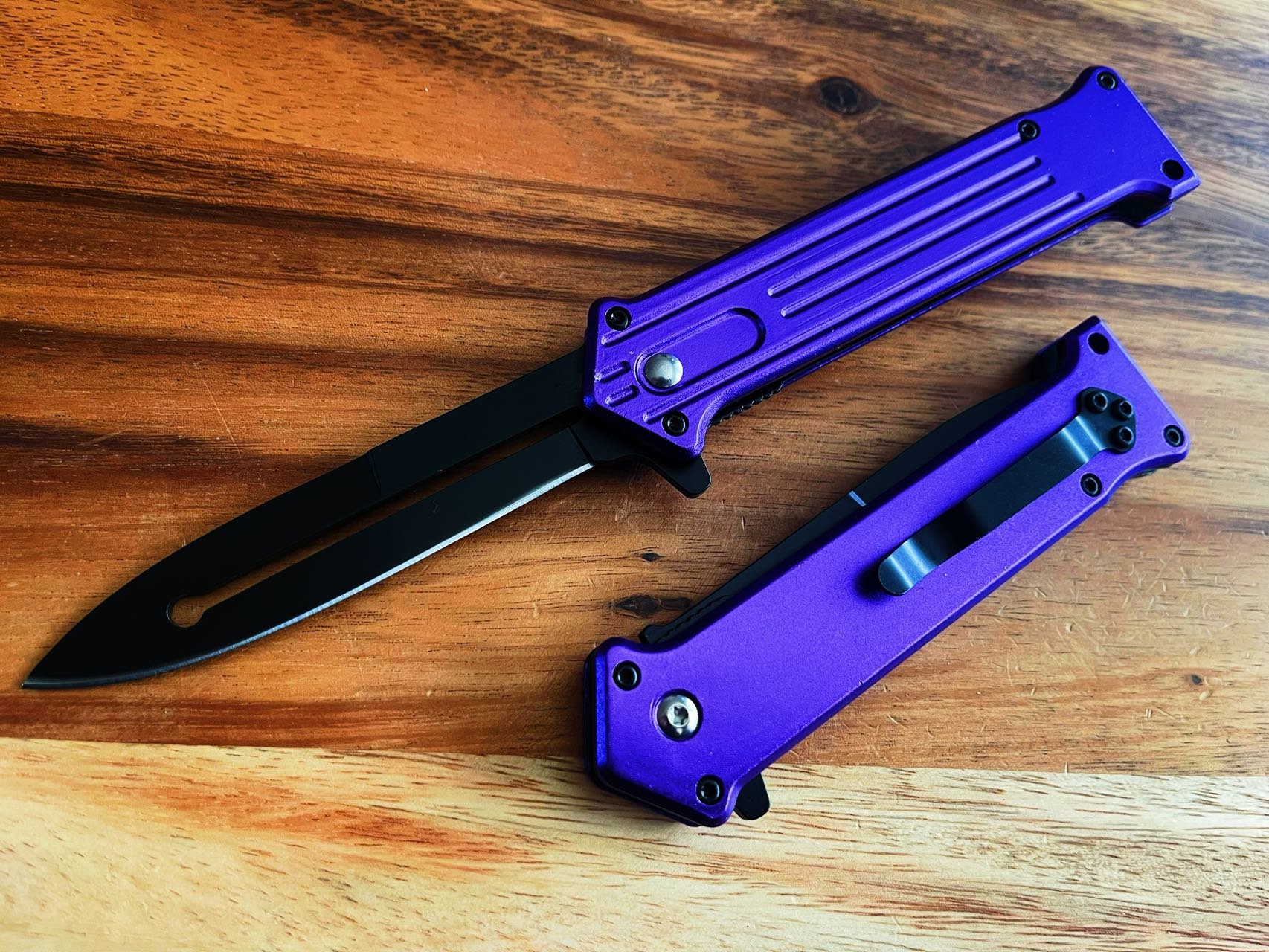 8” Purple Joker Spring Open Assisted Folding Soiletto Pocket Knife