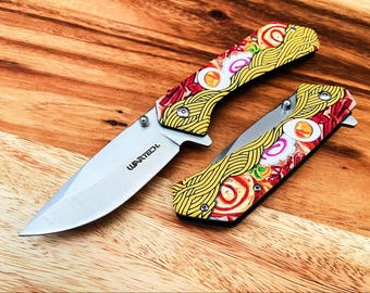 Cute Japanese Ramen Dessert 3D Print Folding Pocket Knife - 8 inch